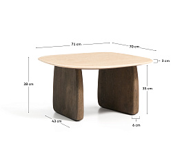 Приставной столик Pirita из бежевого травертина с ножками из дуба с темной отделкой, 71 x 70 см