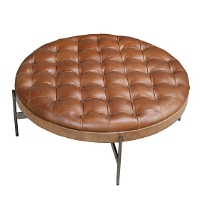 Круглый журнальный столик 2147 из темно-коричневой кожи