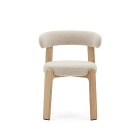 Granite Стул на 4 ножках из бежевого шенилла и массива ясеня в натуральной отделке