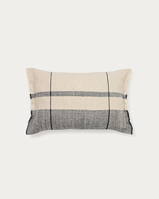 Чехол для подушки Eron из льна бежевого и синего цвета с бахромой 40 x 60 см