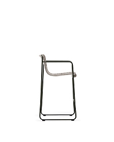 Полубарный стул Maurina из зелёной оцинкованной стали и экрю и серого шнура 64,5 см