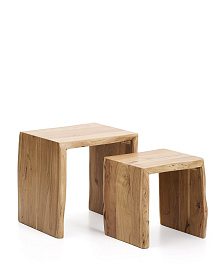 Комплект из 2-х столиков Lomiri из массива акации с выбеленной отделкой 50 x 42 см/34 x 42 