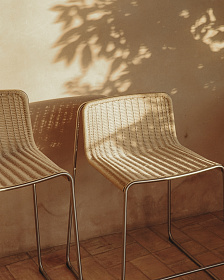 Уличный полубарный стул Tavari из бежевой веревки и стали