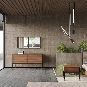 Комод BENISSA шпон ореха F, черный матовый лак, латунь