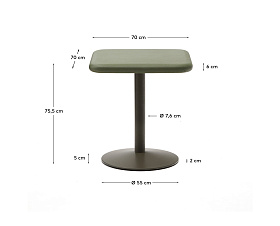 Уличный стол Esilda зеленый из цемента и стали со столешницей 70х70 см