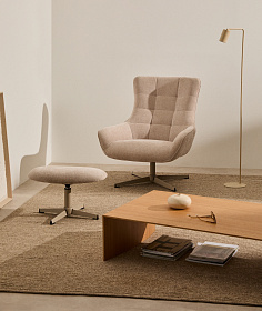 Teryl Кресло из шенилла бежевого цвета с серым металлом