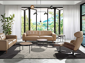 Поворотный пуфик 5088/A928-OT-M5668 обитый кожей песочного цвета