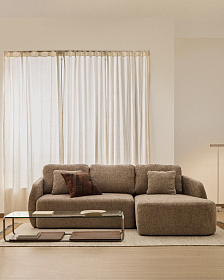 Трехместный диван-кровать Laira с правым шезлонгом из шенилла цвета таупе, 246 см