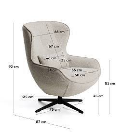 Поворотное кресло Sorile из бежевой синели и черной стали