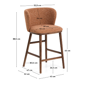 Полубарный стул Ciselia из терракотового шенилла с ножками из ясеня в отделке орех