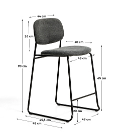 Полубарный стул Meli из серой синели с металлическими ножками, 65 см