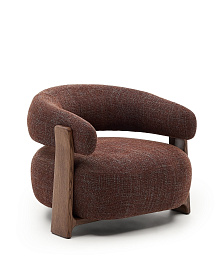 Granite Кресло из коричневого шенилла и массива ясеня в отделке орех
