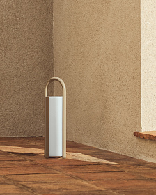 Большая портативная настольная лампа Leros из полиэтилена и стали бежевого цвета