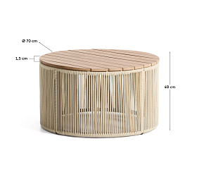 Уличчный столик Dandara из стали, веревки цвета экрю и массива акации Ø70 см