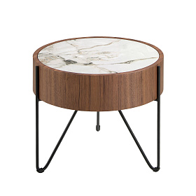 Круглый приставной столик 2139/MH2303B из ореха и мраморной керамики