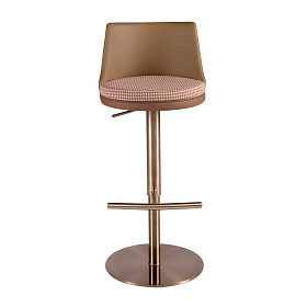 Поворотный барный стул 4229 из терракотовой ткани и коричневой экокожи
