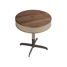 Круглый угловой стол 2156 из кожи, ореха и серой стали