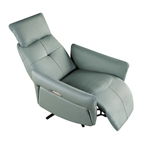 Вращающееся кресло-реклайнер 5174 из бирюзово-зелёной кожи