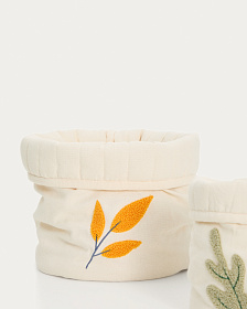 Набор из 2 детских корзинок из бежевого хлопка Tandani с вышитыми листьями