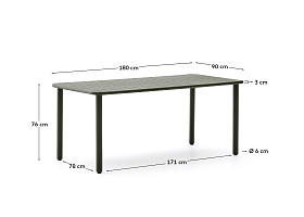 Уличный стол Brai из оцинкованной стали зелёного цвета 180 x 90 см