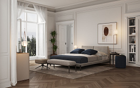 Кровать Bonsai 160x200 кожа Stone Natura/дуб