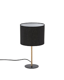 Настольная лампа Pina из металла и ротанга с черным хлопковым абажуром