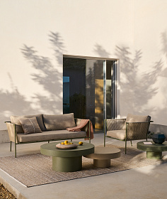 Уличное кресло Zivia из веревки цвета экрю и стали зеленого цвета