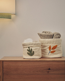 Набор из 2 детских корзинок из бежевого хлопка Tandani с вышитыми листьями