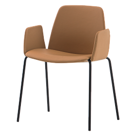 Мягкий стул Unnia со стальным основанием на 4 ножки и обитыми подлокотниками.