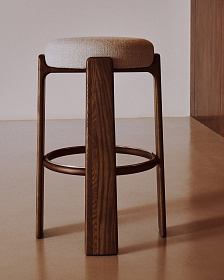 Granite Барный табурет из бежевого шенилла и массива ясеня в отделке орех 75 см