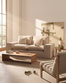 Anarela бежевый льняной диван 2-местный со съемным чехлом и подушками 240 см