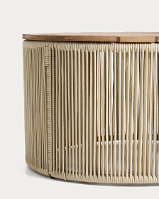 Уличчный столик Dandara из стали, веревки цвета экрю и массива акации Ø70 см