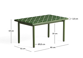 Уличный столик Maurina из зеленой стали с плиткой зеленого цвета 81 x 51 см
