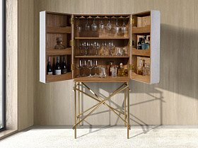 Высокий буфет 3272 из ткани, ореха и полированной золотистой стали