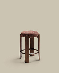 Granite Барный табурет из коричневого шенилла и массива ясеня в отделке орех 75 см