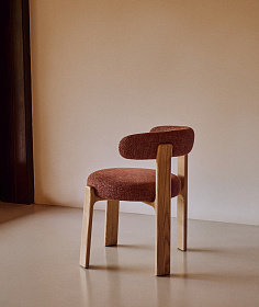 Granite Стул на 4 ножках из терракотового шенилла и массива ясеня в натуральной отделке