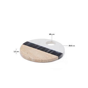 Круглая сервировочная доска Nivol из черно-белого мрамора и травертина