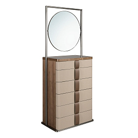 Шифоньер с зеркалом 7205 из кожи, ореха и серой стали