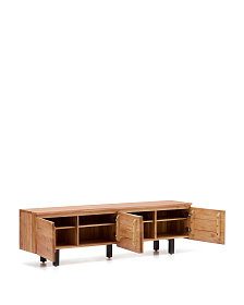 Тумба под телевизор Uxue с 4 дверцами из массива акации с беленой отделкой 200 x 58 см