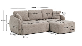 Трехместный диван-кровать Laira с правым шезлонгом из шенилла цвета таупе, 246 см