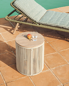 Уличчный столик Dandara из стали, веревки цвета экрю и массива акации Ø40 см