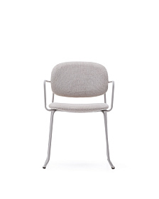 Стул Meli из бежевого шенилла с бежевой металлической структурой