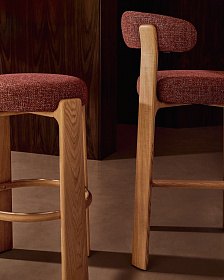 Granite Барный табурет из терракотового шенилла и массива ясеня в натуральной отделке 75 см