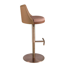 Поворотный барный стул 4229 из терракотовой ткани и коричневой экокожи