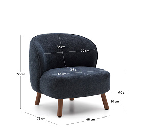 Кресло Ulit из сине-серой синели с ножками из ясеня с отделкой под орех