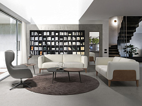 Диван 2-х местный 6118/5353-2P-M9715 кожаный с отделкой из орехового дерева