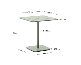 Уличный стол Brai из оцинкованной стали бирюзового цвета 70 x 70 см