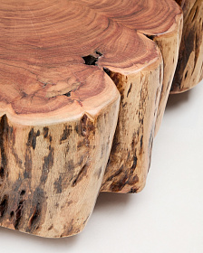 Журнальный столик Tavine из массива акации с выбеленной отделкой, с колесами Ø65 см