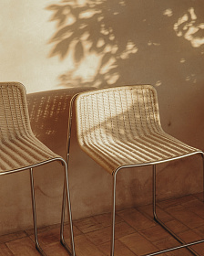 Уличный полубарный стул Tavari из бежевой веревки и стали