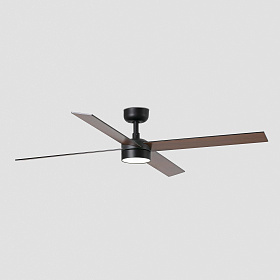 Потолочный вентилятор RUDDER L 4 Ш1320MM черный/орех 4P 18W LED CCT DIM TUYA